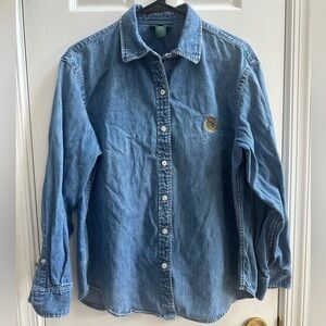 Ralph Lauren Jeans Company Women’s Denim Button-Up Shirt Long Sleeve Logo Large